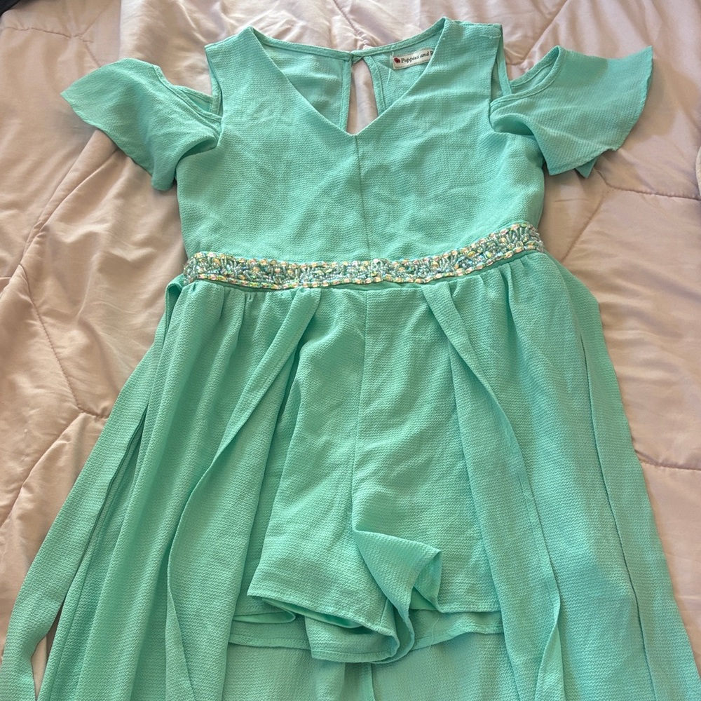 Charming Aqua Kids romper with train